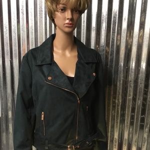 Wildflower, Extra Large, faux suede, dark teal moto jacket